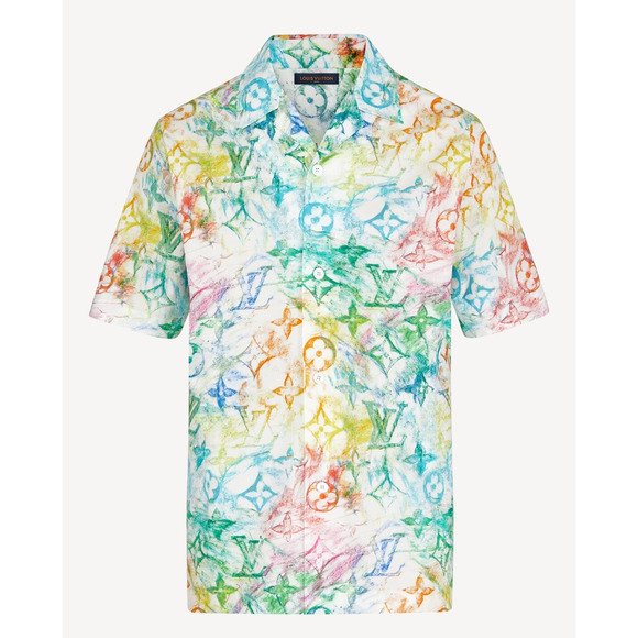 Louis Vuitton Pastel Multicolor Monogram Logo Short Sleeve Button Down Shirt L - Picture 1 of 13